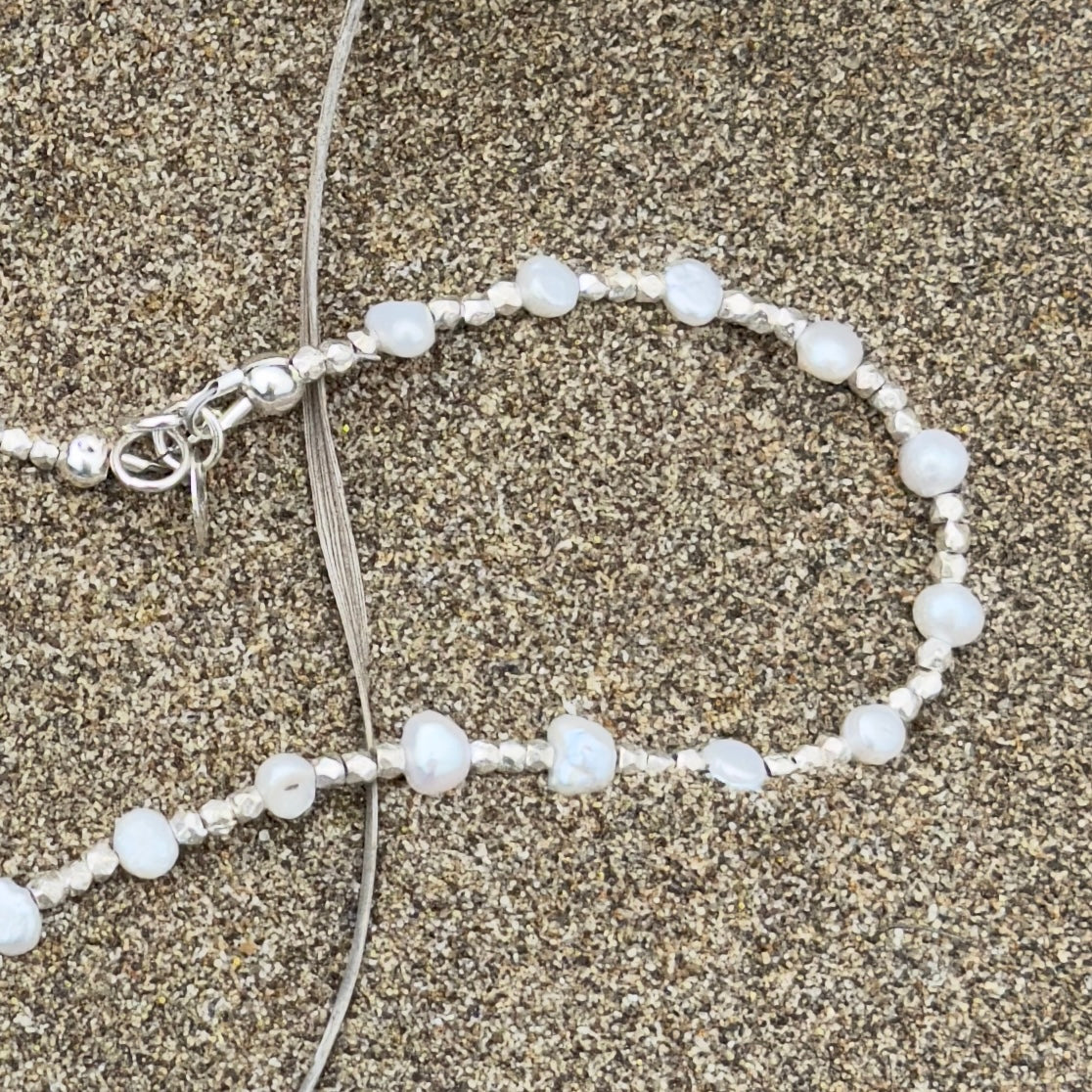 Freshwater Pearl & Silver Bead Necklace