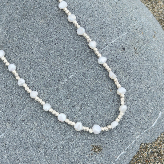 Freshwater Pearl & Silver Bead Necklace