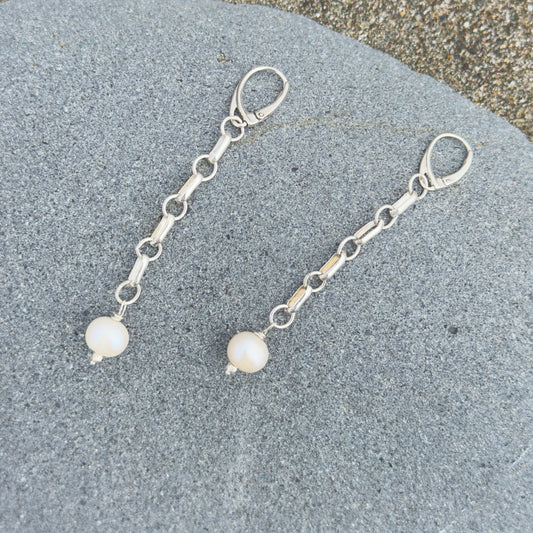 Freshwater Pearl Chain Link Earrings
