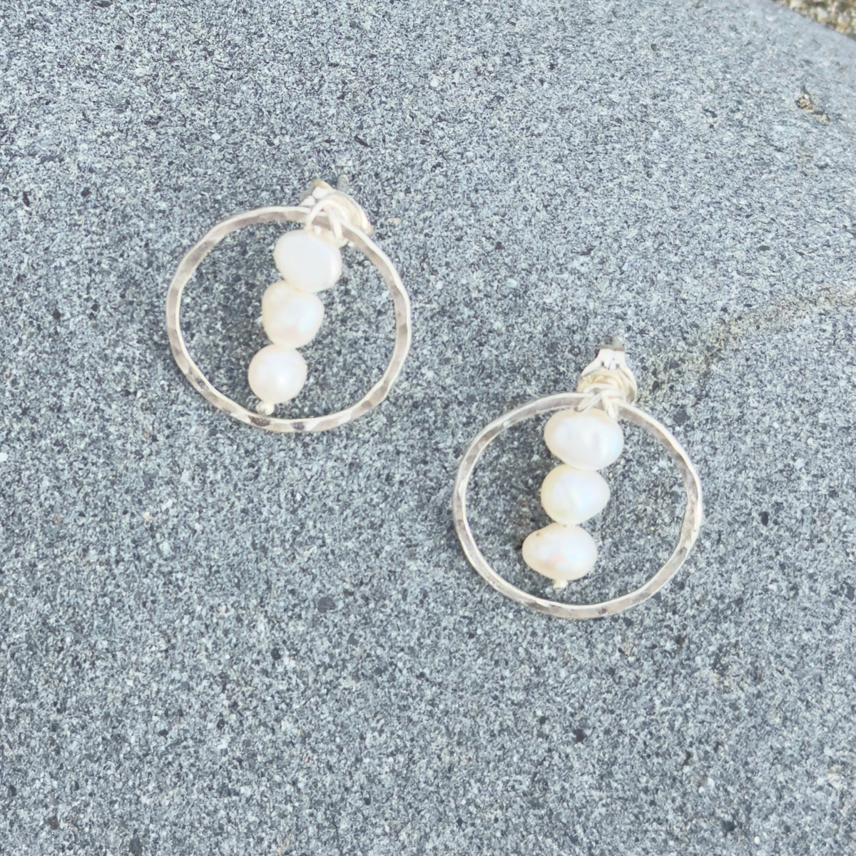 Mini Freshwater Pearl Circle Earrings