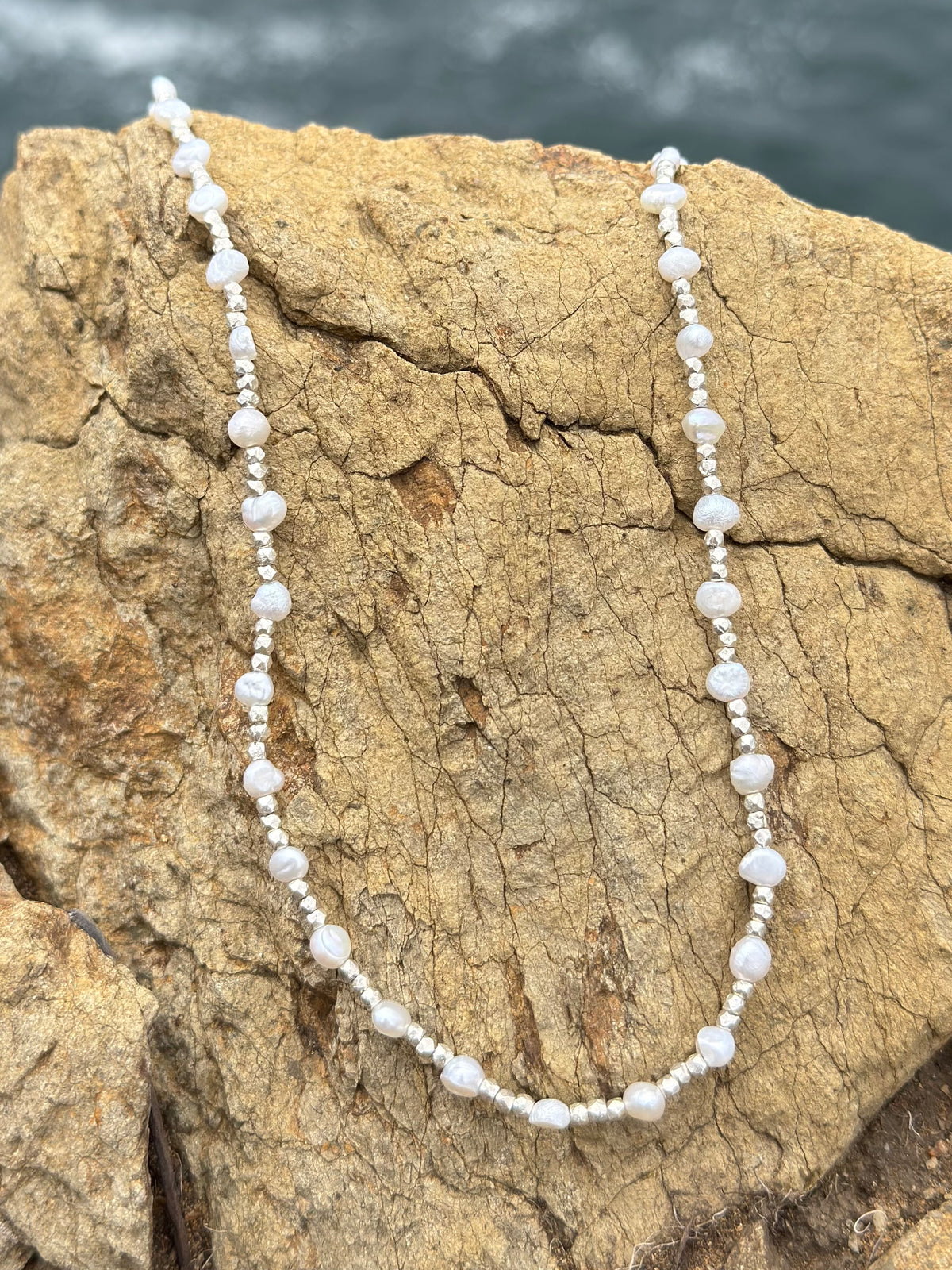 Freshwater Pearl & Silver Bead Necklace