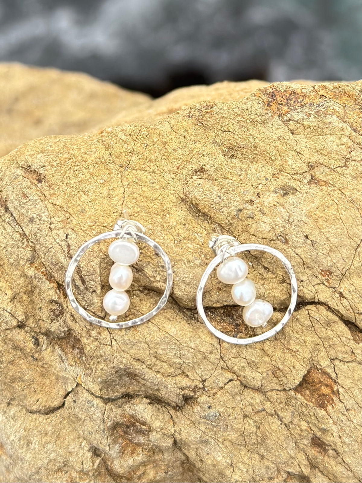 Mini Freshwater Pearl Circle Earrings