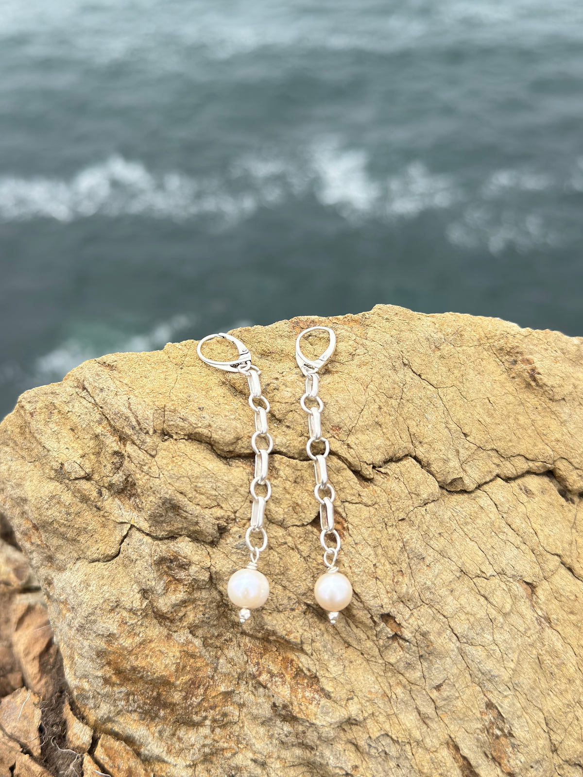 Freshwater Pearl Chain Link Earrings