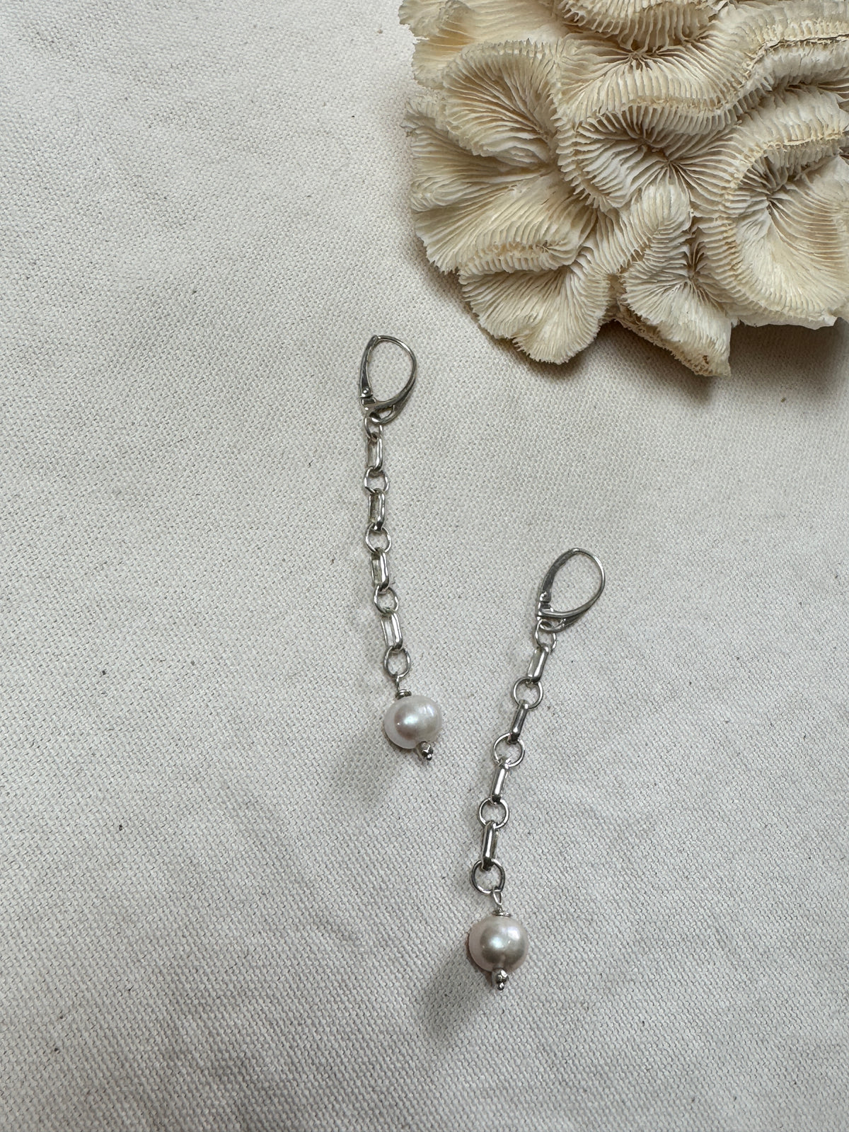 Freshwater Pearl Chain Link Earrings