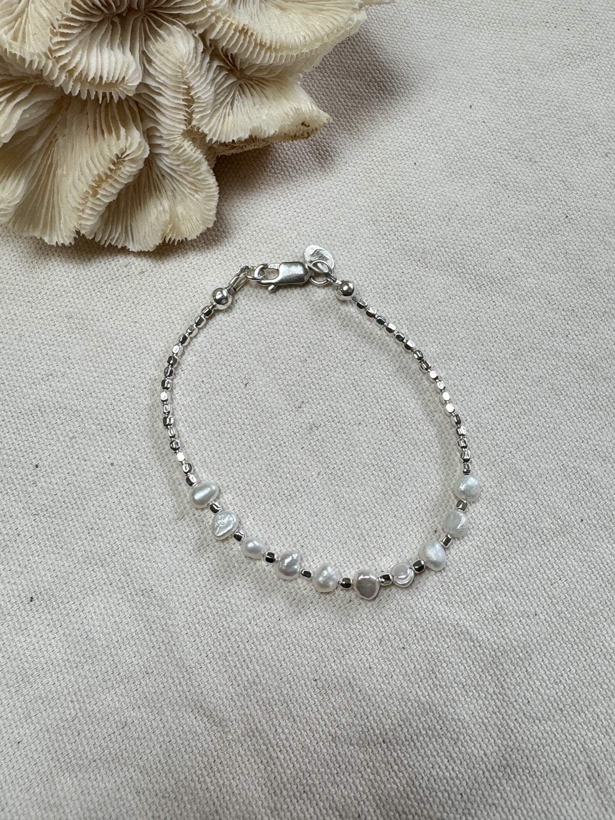 Freshwater Pearl & Silver Bead Bracelet