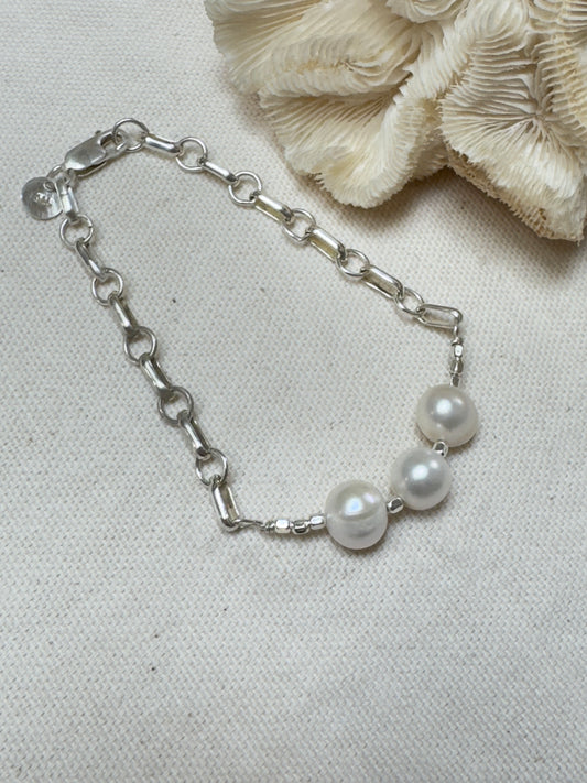 Three Pearl Chain Link Bracelet