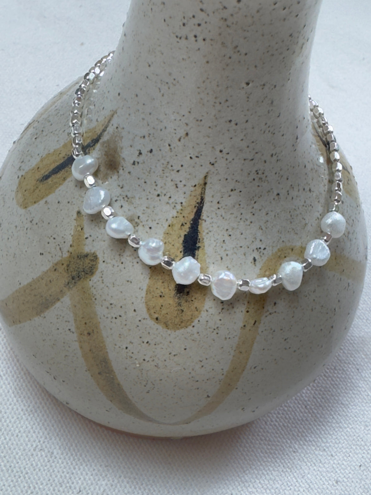 Freshwater Pearl & Silver Bead Bracelet